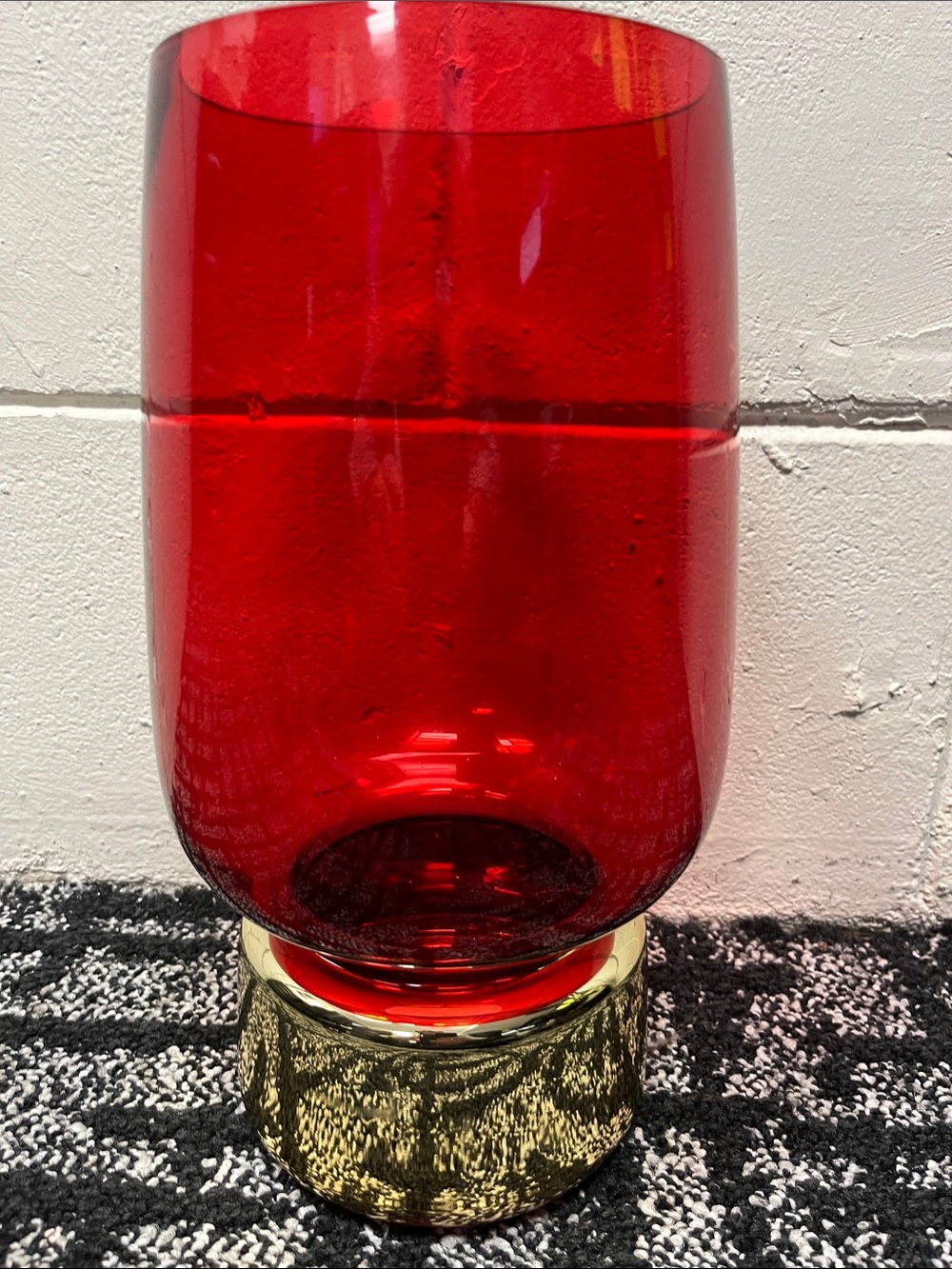 Bold Red Glass Vase with Gold Base Accent